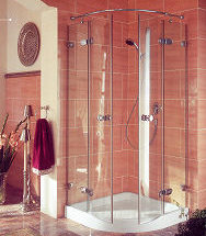 Zweit�rige Runddusche, rosa gefliest